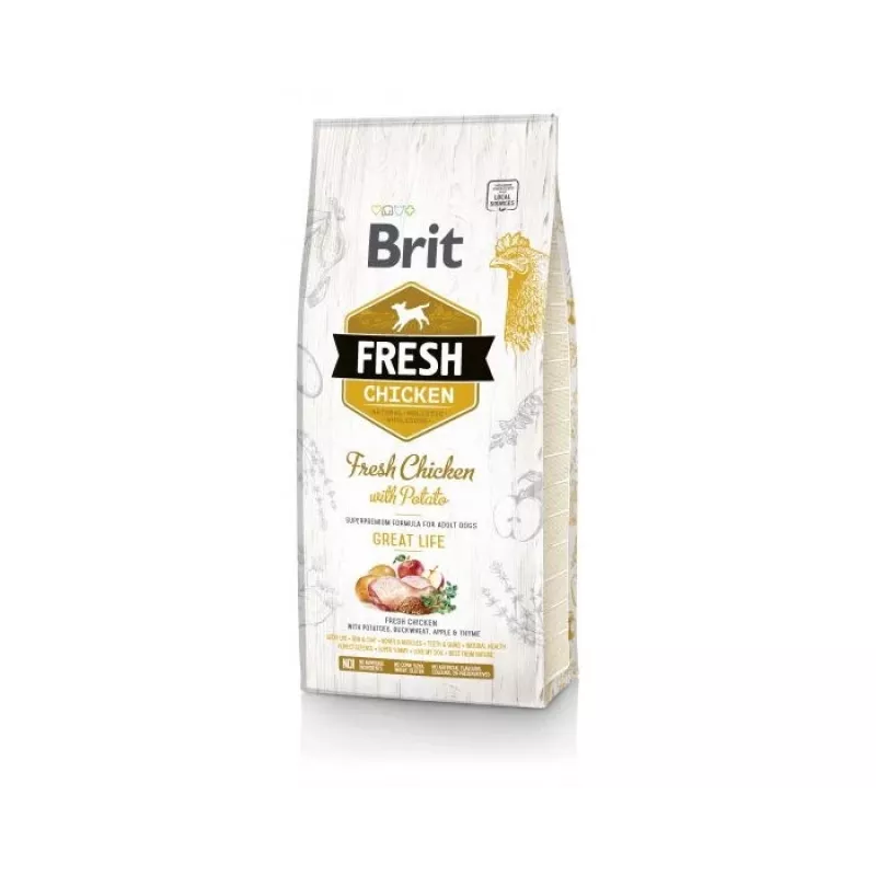 Brit Fresh Adult Trockenfutter für ausgewachsene Hunde 12 kg, Huhn, Apfel, Buchweizen, Kartoffel