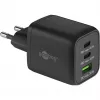 USB-C Fast Charger Nano, PD, GaN, 65 Watt, USB-C Braided Kabel (schwarz, 1x USB-A, 2x USB-C PD, Quick Charge 3.0, 1 Meter Kabel)