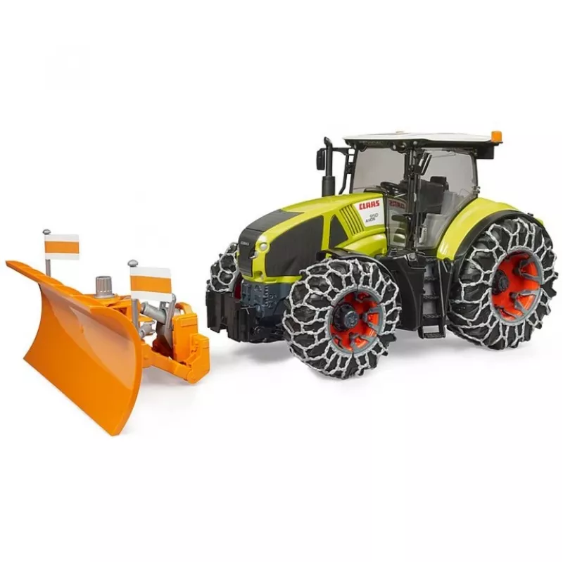 Spielzeugtrecker BRUDER Claas Axion 950 mit Schneeketten und Schneeschild, maßstabsgetreues Modell