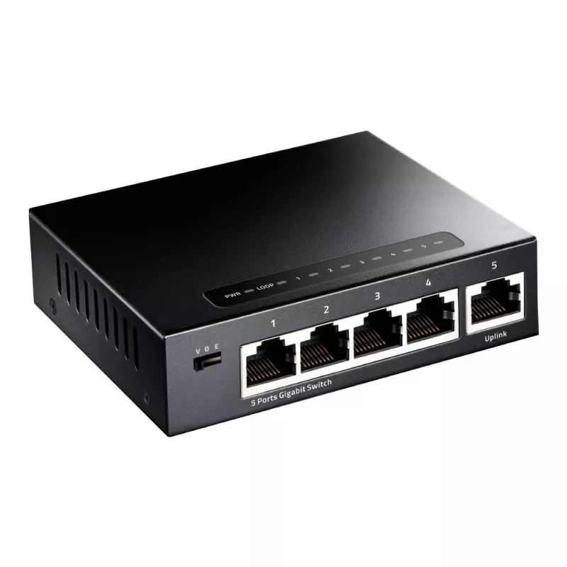 Netzwerk-Switch Cudy GS105 — 5-Port-Gigabit-Ethernet (10/100/1000), schwarz, 5 V DC Netzteil enthalten