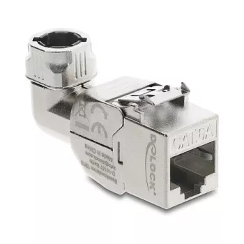 DeLOCK Keystone-Modul RJ45-Buchse auf LSA Cat.6A Metallverriegelung werkzeugfrei 90° abgewinkelt geschirmt