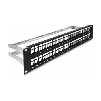 DeLOCK 19 Zoll Keystone Patch Panel 48 Port mit Zugentlastung 2U schwarz