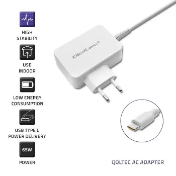 Netzteil QOLTEC 51039 65W AC-to-DC 220–240V 20.3V/3.25A Type C weiß, 1.7 m Kabel