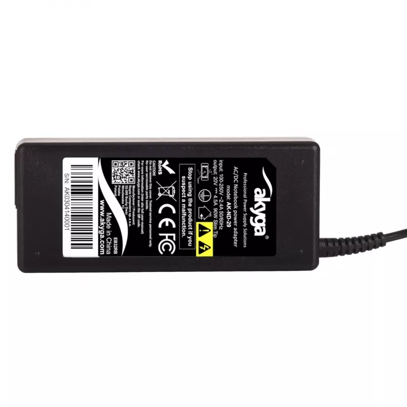Netzteil Akyga AK-ND-29 90W 20V 4,5A für Lenovo Laptops, AC 100–250V, 1,2m Kabel, schwarz