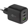 USB-C Fast Charger Nano, PD, GaN, 65 Watt, USB-C Braided Kabel (schwarz, 1x USB-A, 2x USB-C PD, Quick Charge 3.0, 1 Meter Kabel)