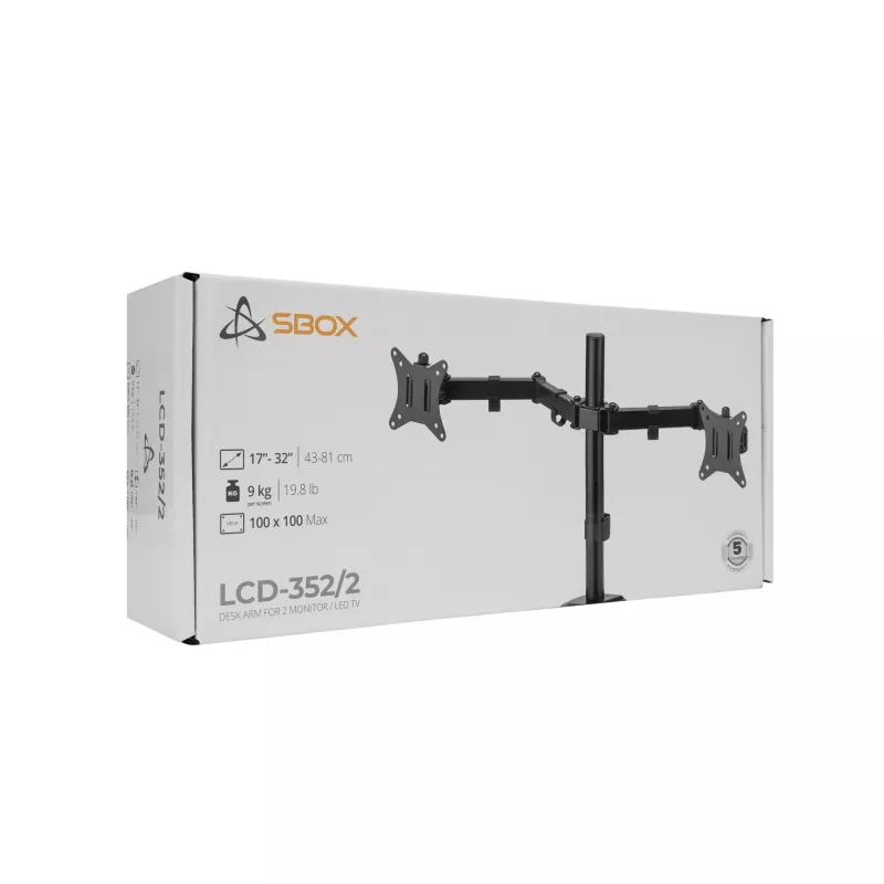 Monitor-Wandhalterung SBOX LCD-352/2-2 für 13–32 Zoll Bildschirme, Doppelarm, 2×8 kg Traglast, VESA 100×100