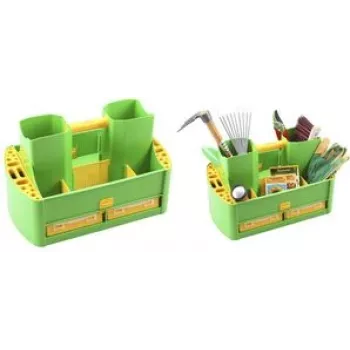 Aufbewahrungsbox allit GardenAid >W< 19/62 – Tragebox aus Polypropylen für den Garten mit 4 herausnehmbaren Sortierboxen, grün/gelb
