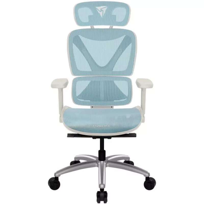 Ergonomischer Bürostuhl thunder x3 TEGC-3073102.B1 — Weiß-blaue Polsterung, verstellbare Armlehnen, hohe Rückenlehne