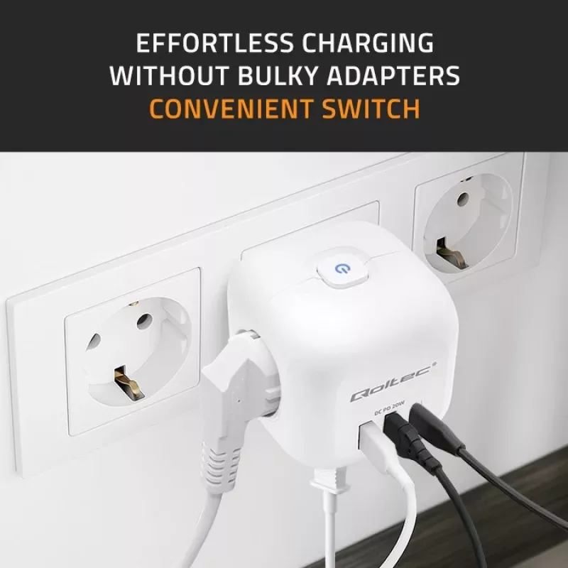 Steckdosenleiste QOLTEC 52548 mit 3× AC-Steckdosen und USB-Anschluss
