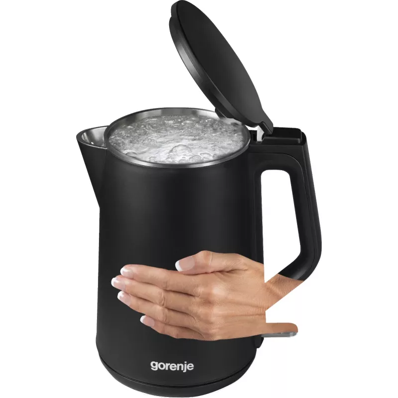 Elektrischer Wasserkocher Gorenje K15DWBK – 1,5 L, 2200 W, schwarz, Tastensteuerung, 360°-Basis