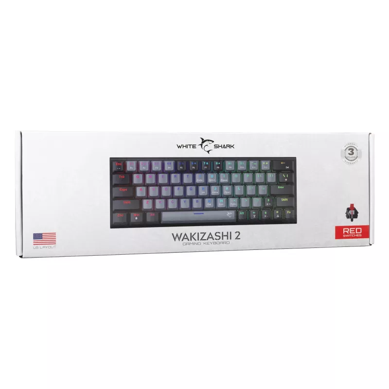 Mechanische Gaming-Tastatur White Shark WAKIZASHI-2 US-Layout grau-schwarz mit roten Switches