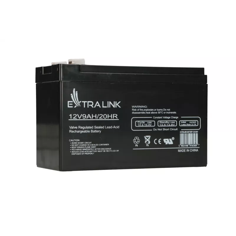 Versiegelte Blei-Säure (VRLA) Batterie 12V 9Ah Extralink – AGM, 1 Stück, Schwarz