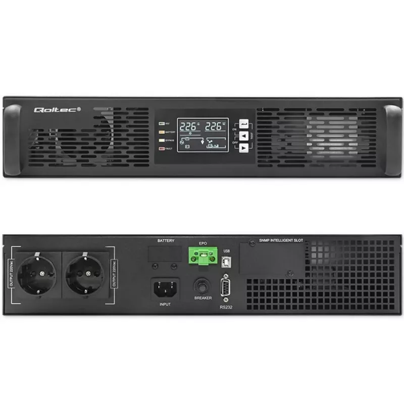 Qoltec 52285 USV (unterbrechungsfreie Stromversorgung) Doppelwandlung (Online) 1 kVA 1000 W 2 AC-Ausgänge