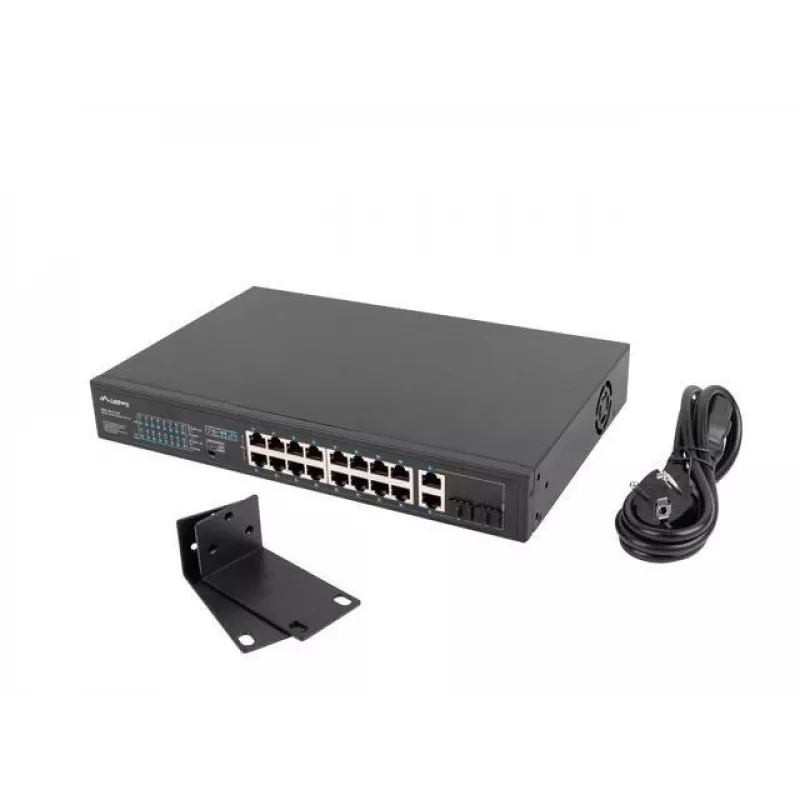 Unmanaged Switch LANBERG RSFE-16P-2C-250 — 18-Port Gigabit, 16x PoE+ (30W), 2x SFP, 250W, 1U, Metall, Rackmontage