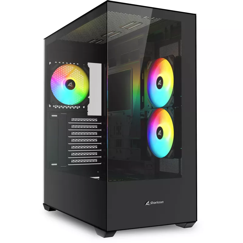 Sharkoon SK6 ARGB Tower ATX Schwarz – Mid-Tower-ATX-Gehäuse mit ARGB-Beleuchtung und Seitenfenster aus gehärtetem Glas