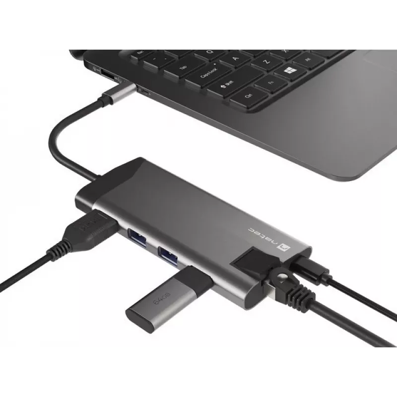 NATEC Fowler Plus USB Type-C Schwarz Grau MicroSD SD Hub
