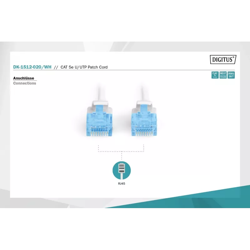 Netzwerkkabel Digitus CAT 5e U/UTP RJ-45 2m Weiß