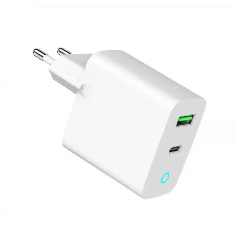 Netzladegerät 220V GEMBIRD, Universal, 1x USB Type-C PD 20 W, 1x USB-A 3.0 QC 18 W, LED-Anzeige, Weiß