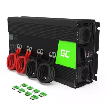 Wechselrichter Grün Cell INV15 3000W DC 12V auf AC 230V, USB-Anschluss, aktive Kühlung, schwarz
