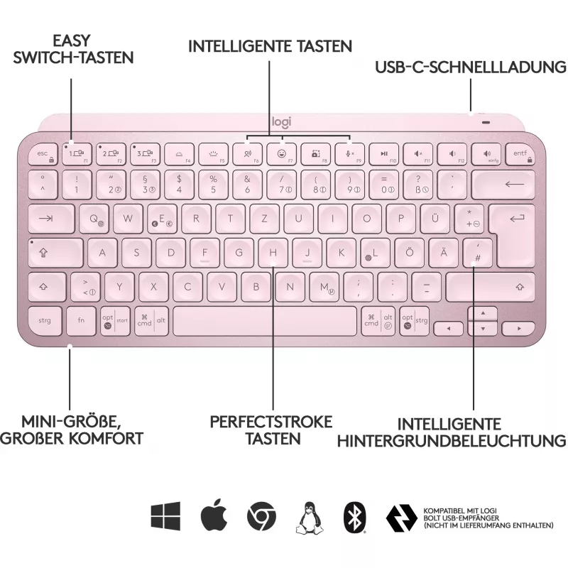 Logitech MX Keys Mini Minimalist Wireless Illuminated Tastatur - ROSE - CENTRAL (DE)