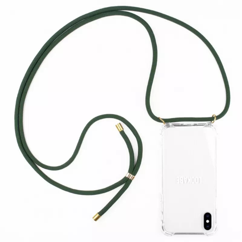 Telefon-Halskettenhülle Lookabe für iPhone X / Xs — Gold mit grünem Band