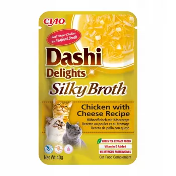 Katzen-Nassleckerli INABA Dashi Delights Silky Broth Chicken with Cheese 40 g Einzelportionsbeutel