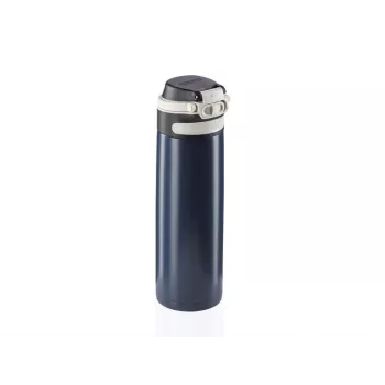 Reisebecher Leifheit 03275 600 ml Edelstahl, doppelwandig, auslaufsicher, Klappdeckel, Griff, schwarz/blau