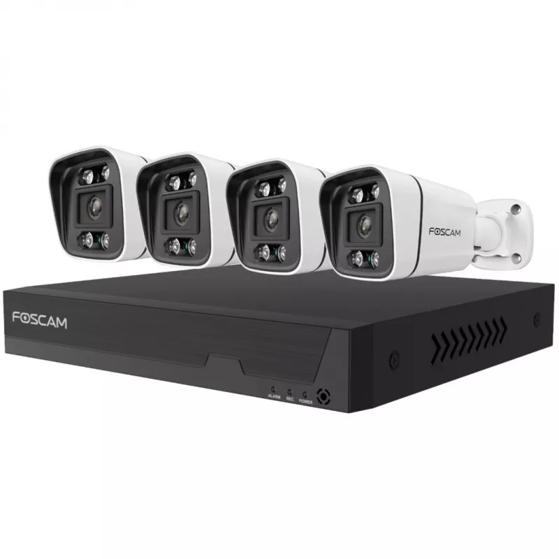 Foscam FNA108E-B4-2T Videoüberwachungssystem Weiß 4x 4K PoE Bullet-Kamera, 1x 8-Kanal NVR