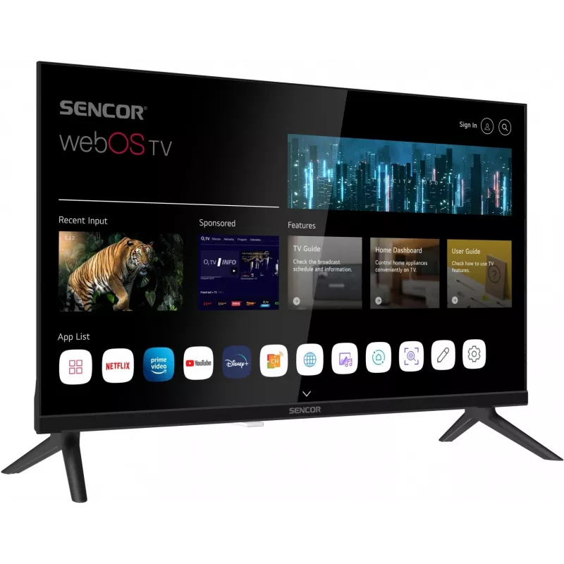 24 Zoll SENCOR SLE 24S803B HD Ready SMART TV mit webOS, Wi‑Fi, Bluetooth, DVB-T2/C/S2, 1366×768