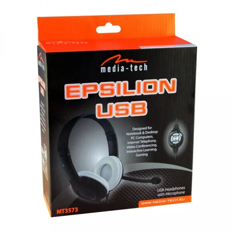 Kopfhörer MEDIA-TECH MT3573 kabelgebunden binaural faltbar mit Bügelmikrofon, 1,9-m-Kabel, USB, Schwarz