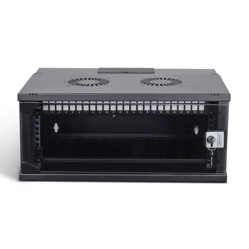 Wandmontierter Schrank DIGITUS SOHO Pro DN-49201-SET — 19 Zoll 4HE, 540x400 mm, IP20, Schlüsselschloss