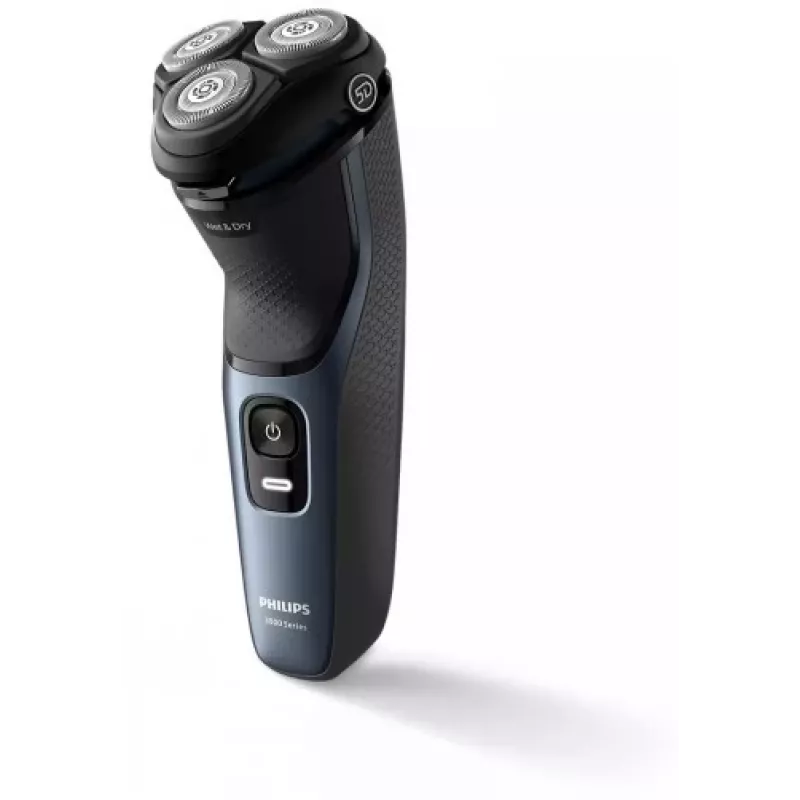 Elektrischer Rotationsrasierer Philips 3000 Series S3144/00 — 3‑fach, Nass & Trocken, Li‑Ion Akku, kabellos, integrierter Trimmer, Schwarz/Blau