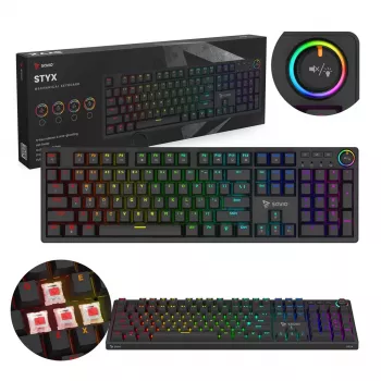 Mechanische Gaming-Tastatur SAVIO STYX Outemu Red — Full-Size 104-Tasten USB kabelgebunden, RGB, ANSI US International, 1,5 m, Schwarz