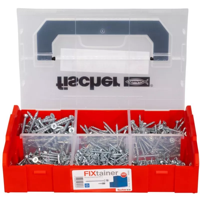 Schraubenset FISCHER FixTainer PowerFast II, 702 Stück, Vollgewinde, galvanisch verzinkt