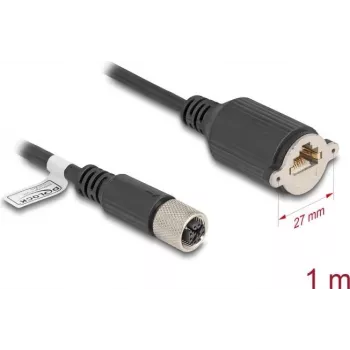 Netzwerkkabel DeLOCK M12 Kabel X-codiert 8-polig Buchse auf RJ45-Buchse Cat.6A 1 m Schwarz