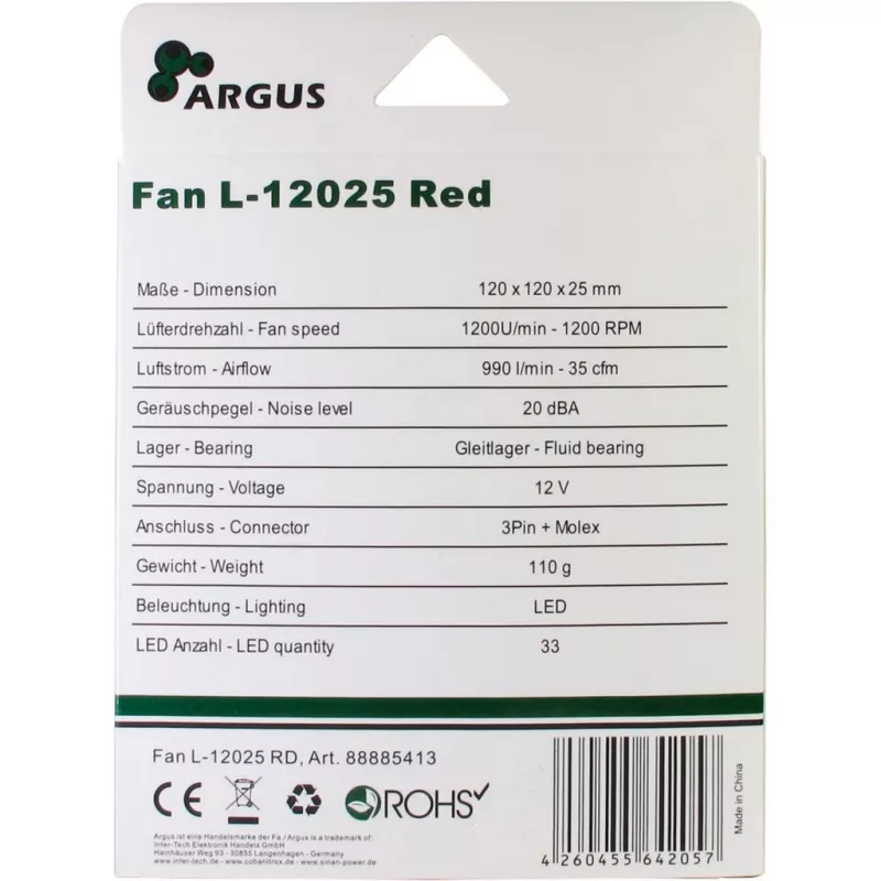 INTER-TECH Argus L-12025 120mm Gehäuselüfter - Schwarz