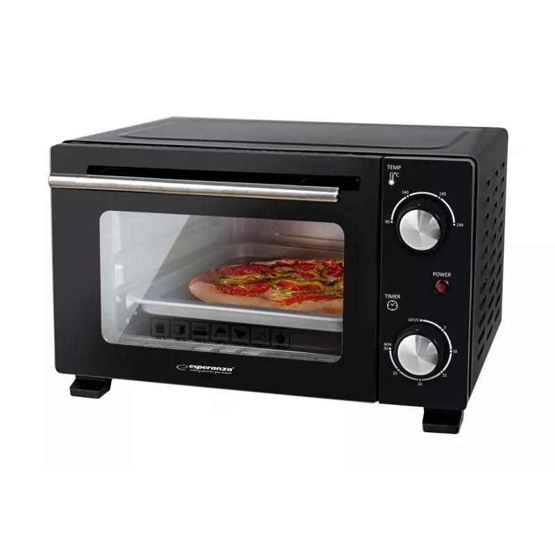 Mini-Backofen ESPERANZA EKO007N, 10 L, 800 W, schwarz, max. 250 °C, mechanischer Timer 30 min