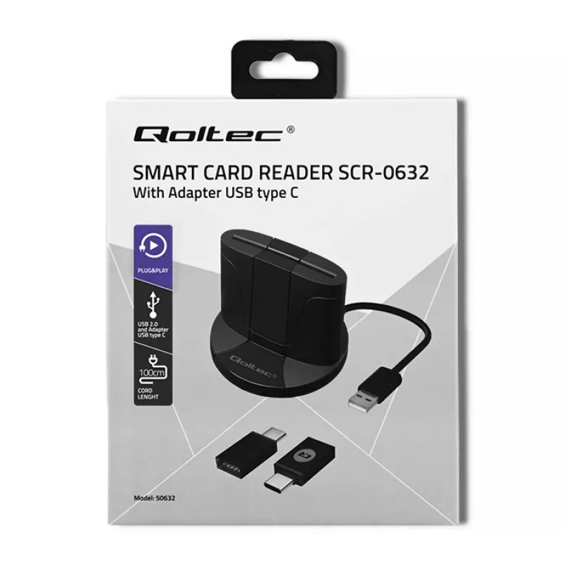 Smart Card Reader Qoltec 50632 USB 2.0 Schwarz 1m Kabel