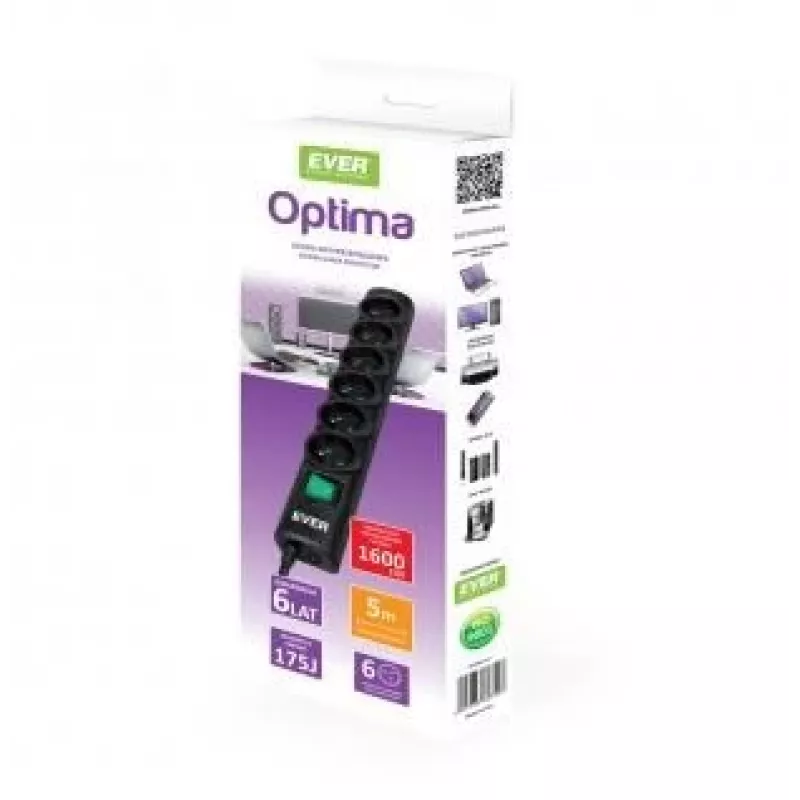 Ever Optima 5m Schwarz 6 AC Steckdosen 250 V