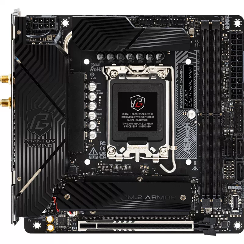 Mainboard ASRock Z790I LIGHTNING WIFI — Intel Z790, LGA 1700, Mini-ITX, DDR5 bis 8600 MHz, 2x DIMM, Wi‑Fi 6E, 2.5Gb LAN, 2x M.2