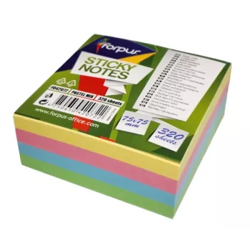 Haftnotizen Forpus, 75x75mm, Mischung aus 4 Pastellfarben, Würfel (1x320)
