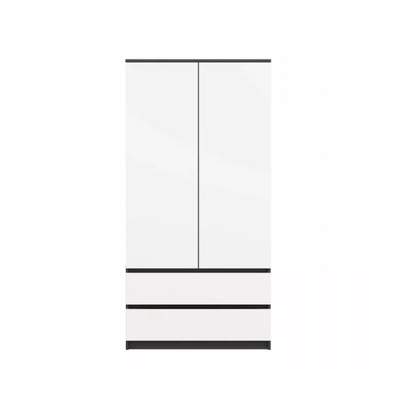 Kleiderschrank top e shop MALWA SS-90, 90×180×50 cm, anthrazitfarbener Rahmen, weiße Drehtüren, 2 Schubladen, Laminat 16 mm