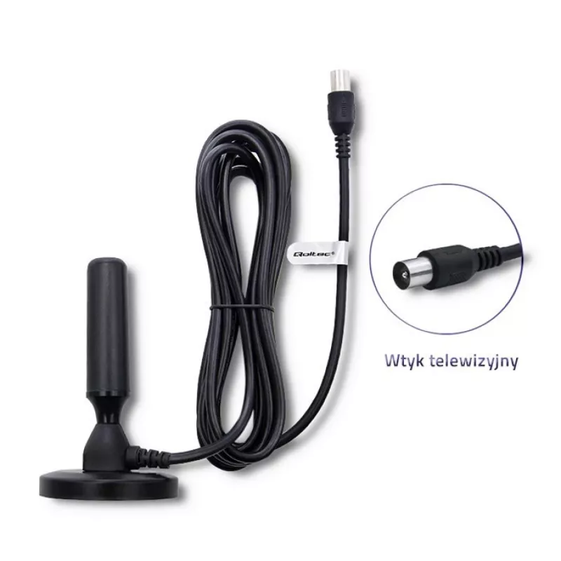 Innen-TV-Antenne QOLTEC 57016 DVB-T2 – kompaktes Design für digitalen terrestrischen Empfang