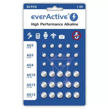 Alkaline-Batterien everActive AGMIX30BL 1,5 V — Packung mit 30 Stück, Knopfzellen