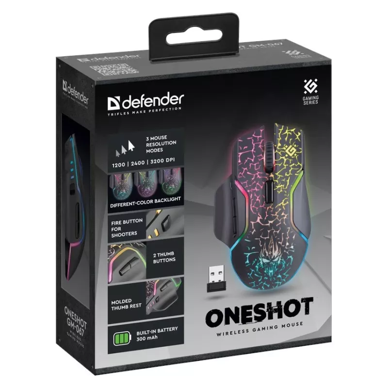 Defender Oneshot GM-067 Maus Gaming Rechtshänder RF Kabellos + USB Typ