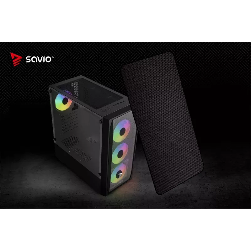 PC-Gehäuse SAVIO Noctis Flow RGB — Cube, ATX/Mini-ITX, 3x 120 mm Frontlüfter, Seitenfenster aus gehärtetem Glas, max. GPU 35 cm