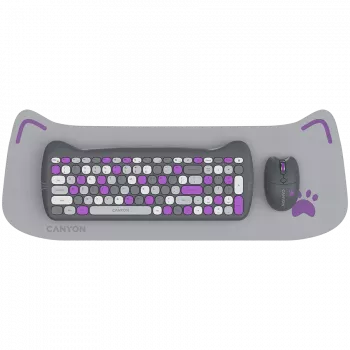 Kabelloses Tastatur- und Maus-Set CANYON HSET-W6 Kitty Edition – violett