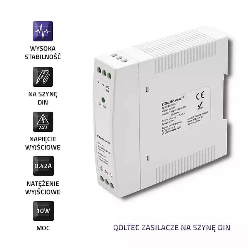 DIN-Schienen-Netzteil 10W, 24V, 0,42A, schlank