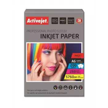 Activejet AP6-260GR200 Glänzendes Fotopapier; ideal zum Drucken von Fotos, farbenfrohen Erinnerungen, 10x15; (A6; 200 Stk.)