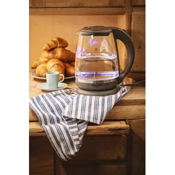 Adler | Wasserkocher | AD 1286 | Standard | 2200 W | 2 L | Kunststoff/Glas | 360° drehbare Basis | Grau/Transparent